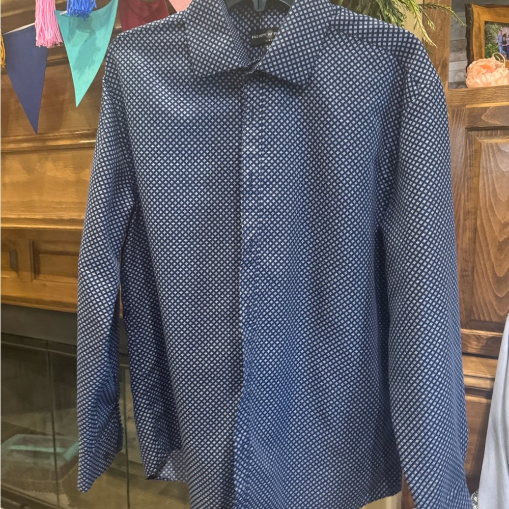 Society Of Threads Navy Geometric Button Down Shirt